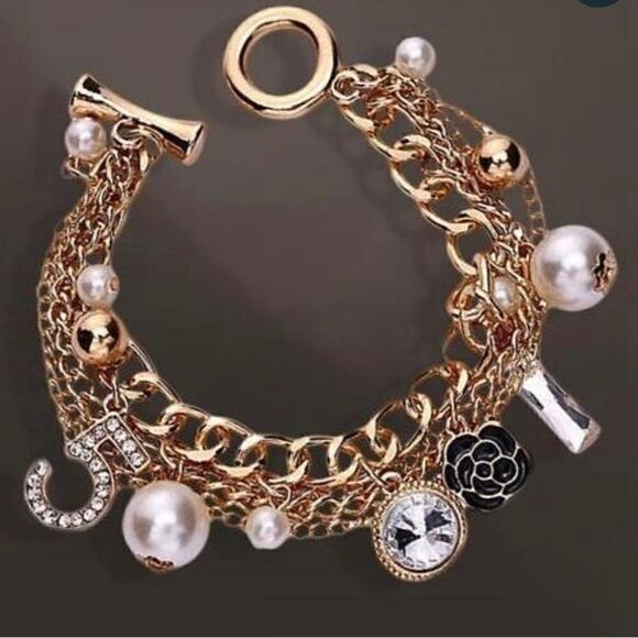 8” Golden Charm Pearls Bracelet Jingly Beaded Bracelet - Picture 1 of 5